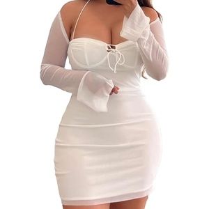 Mini Body-con Dress - Mesh Sleeves